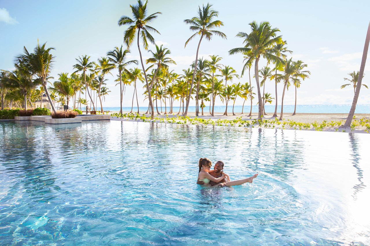Couple at infinity pool