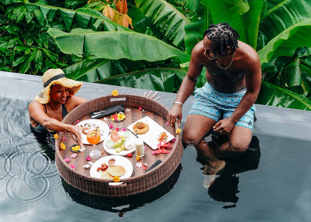 Floating breakfast in the infinity pool