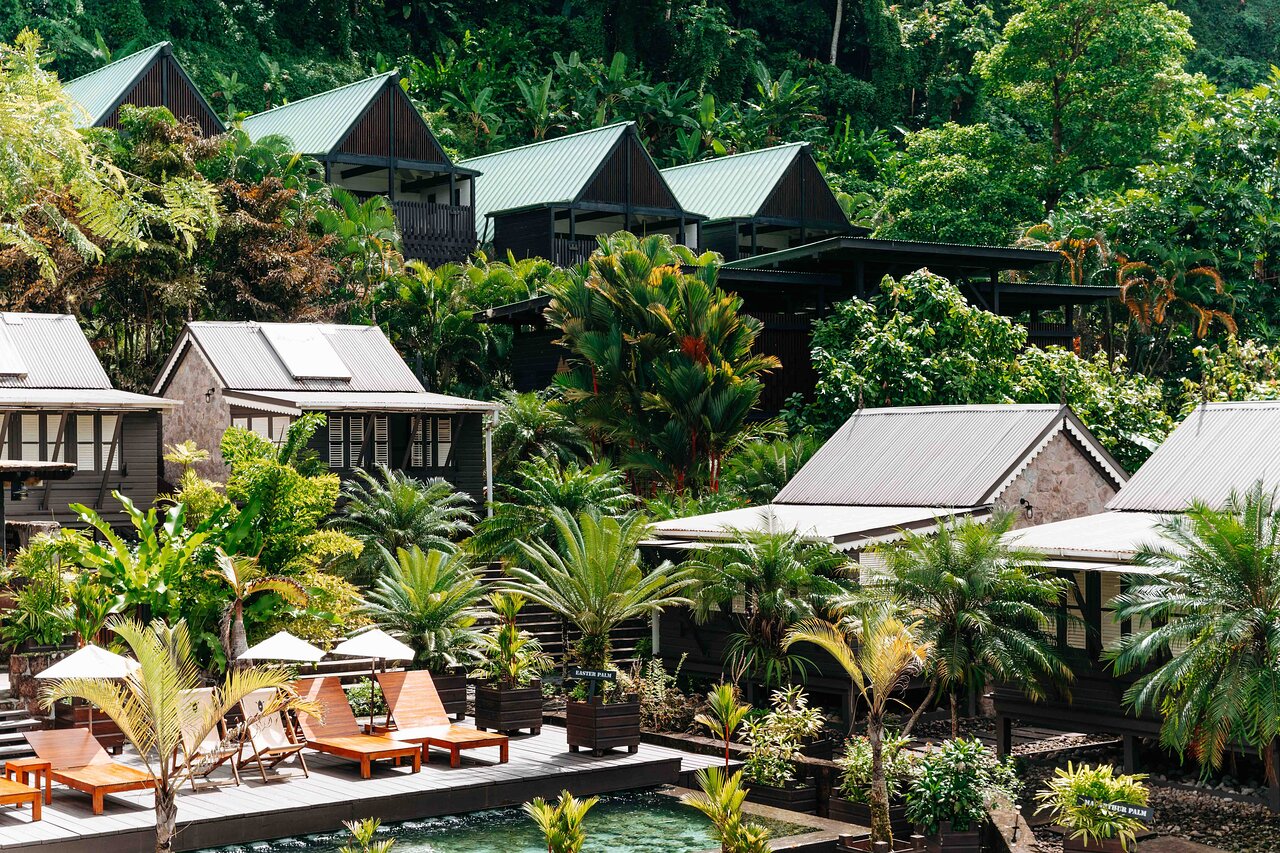 Accommodation at Rabot Hotel  - the lodges at the front and Luxe Lodges behind