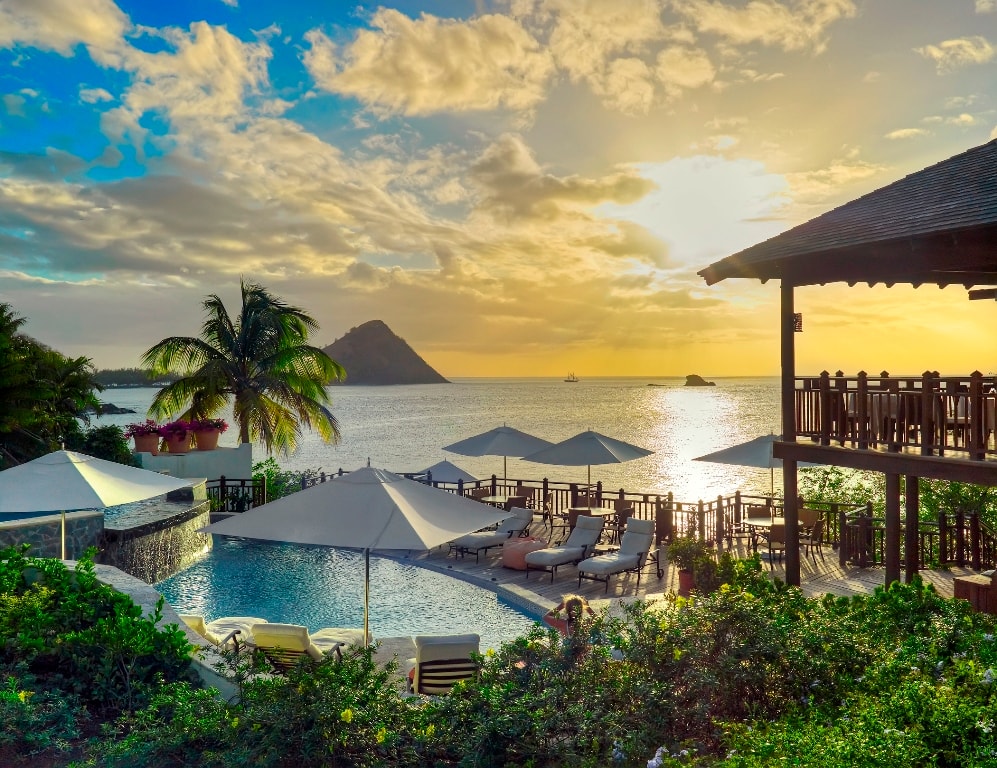 Perfect sunsets over Cap Maison main infinity pool