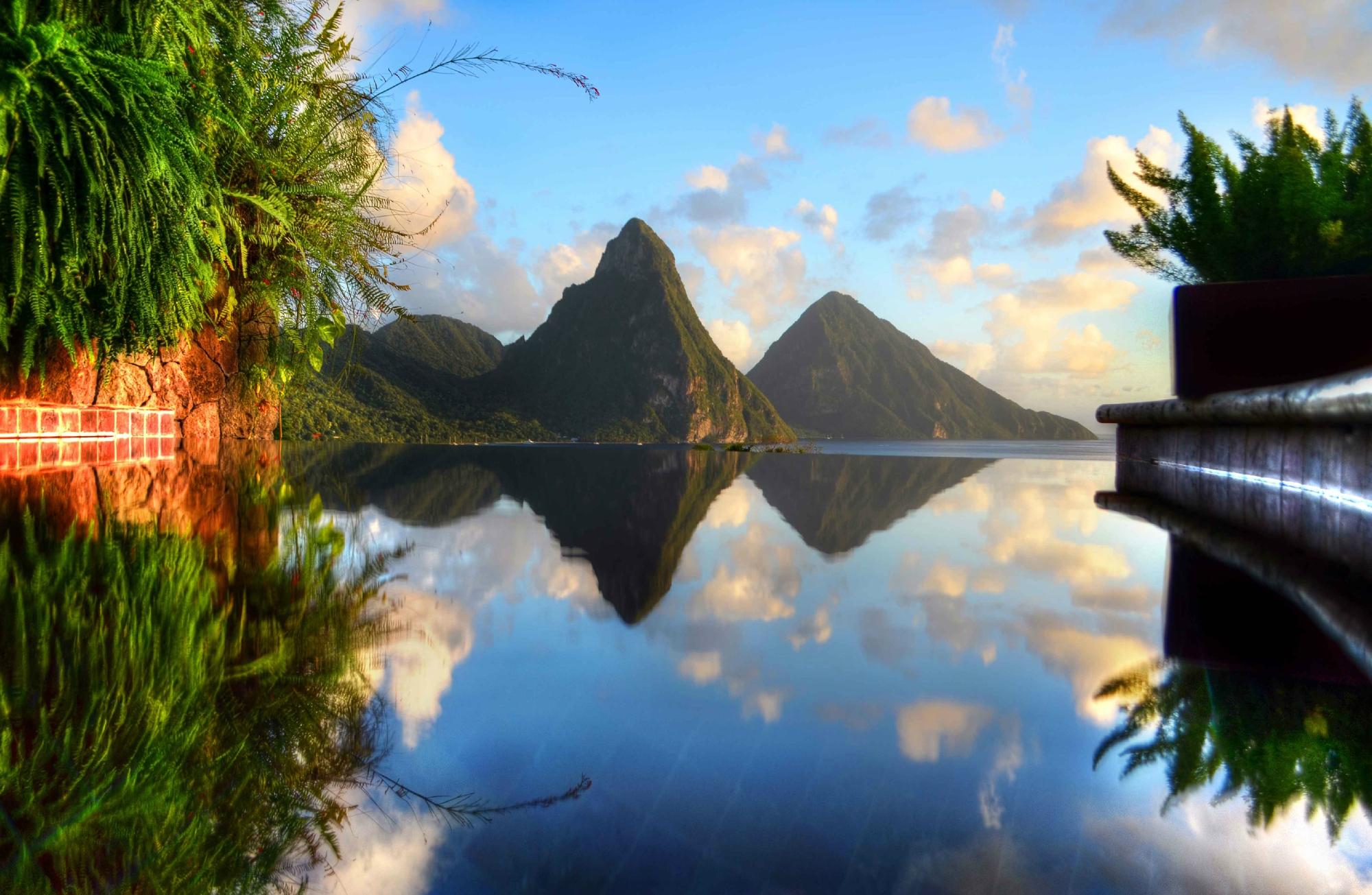 Jade Mountain View of Pitons from Sanctuary