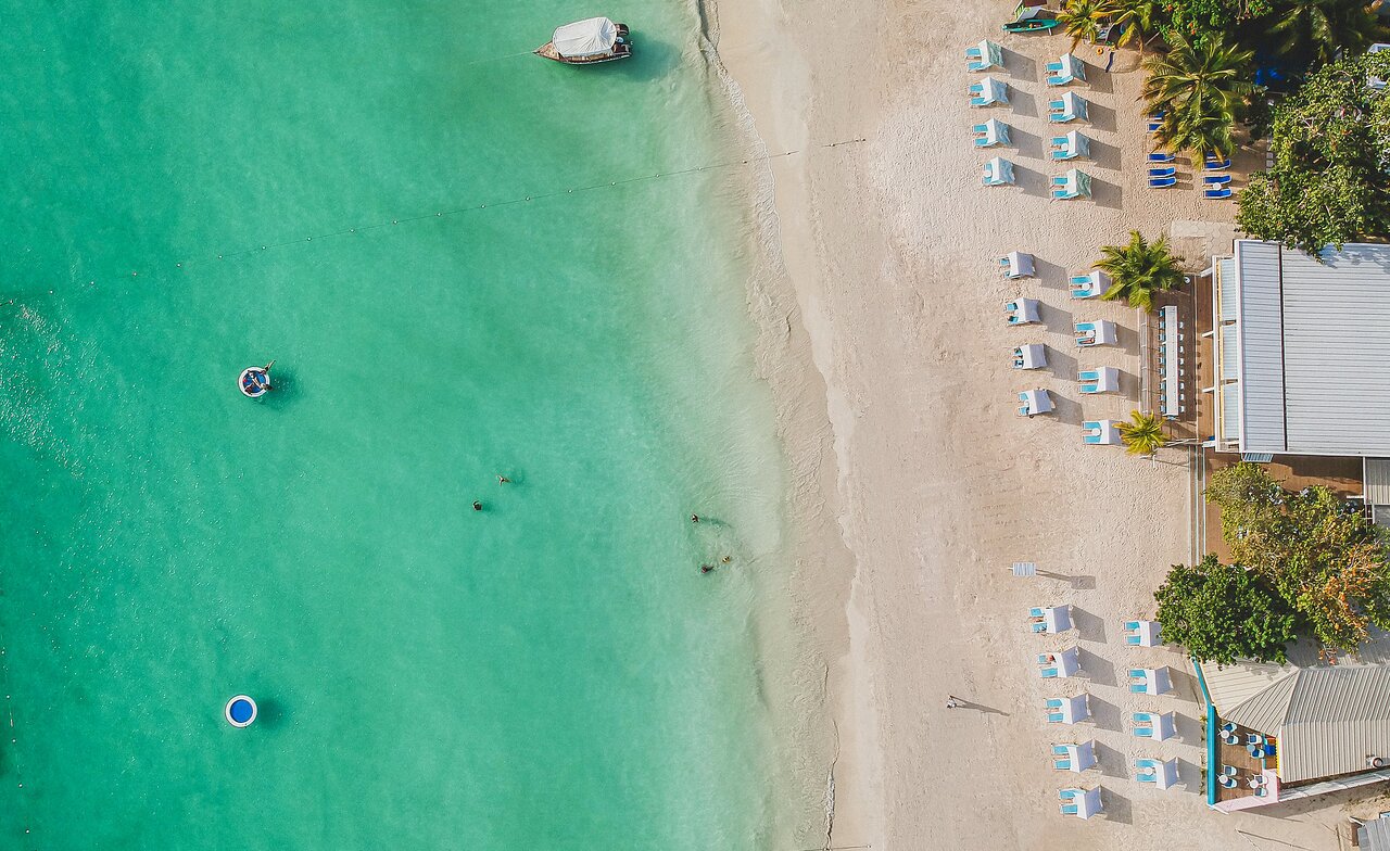Drone shot of Beach at Skylark Negril