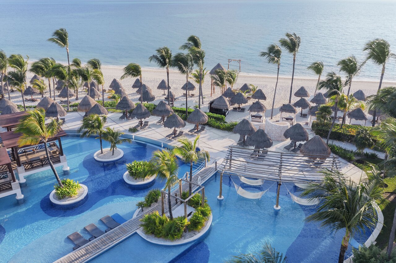Main pool aerial view at Excellence Playa Mujeres