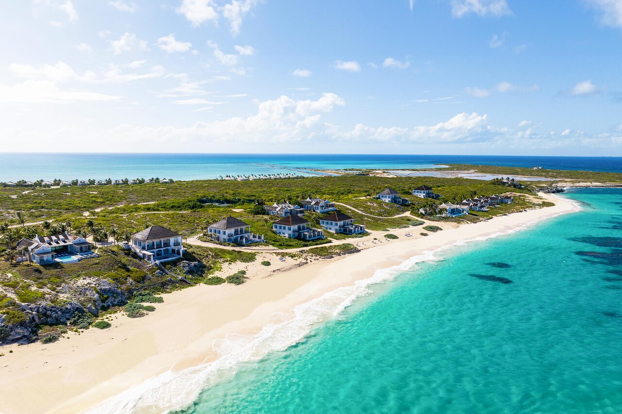 Aerial view of villas on Columbus Beach.