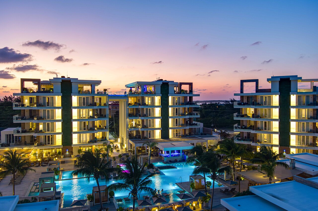 Dusk view of the property